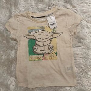 NWT Star Wars Baby Yoda Choose Happy Girls Tee Size 3T Cream Graphic Shirt